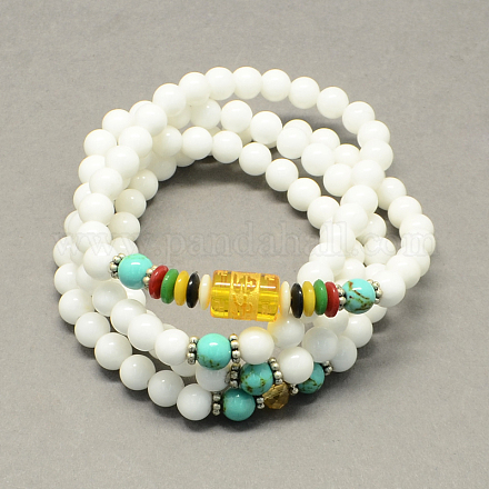4-Loop Wrap Buddha Meditation Yellow Jade Beaded Bracelets BJEW-R039-03-1