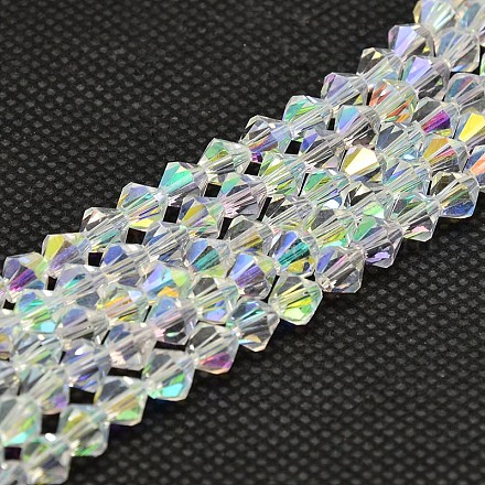 Imiter cristal autrichien galvanoplastie chapelets de perles de verre de toupie GLAA-F029-6x6mm-A01-1