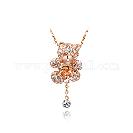 Bear Real Rose Gold Plated Tin Alloy Austrian Crystal Pendant Necklaces NJEW-AA00065-41RG-1