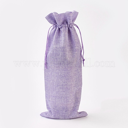 模造黄麻布の袋  ボトルバッグ  巾着袋  ライラック  34~35x14~15cm ABAG-WH0012-A14-1