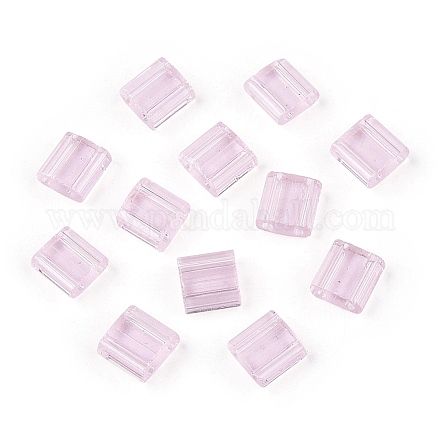 2ホールガラスシードビーズ  透明色  長方形  パールピンク  5x4.5~5.5x2~2.5mm  穴：0.5~0.8mm SEED-T003-01C-10-1