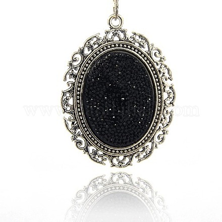 Antique Silver Plated Alloy Resin Rhinsetone Oval Big Pendants TIBE-M001-179-1