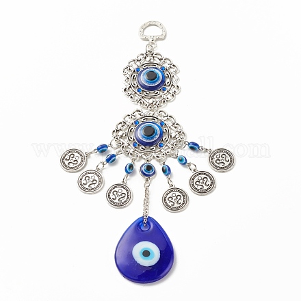 Lágrima vidrio azul turco mal de ojo colgante decoración HJEW-I008-03AS-1