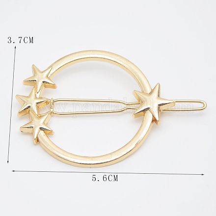合金の幾何学的なヘアバレッタ  女性のためのカエルのバックルヘアピン  女の子  星付き丸リング  ゴールドカラー  56x37mm OHAR-PW0001-216-20-1