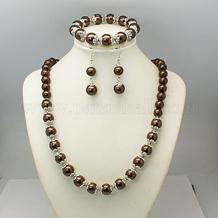 Juegos de joyas de perlas de vidrio:Aretes SJEW-JS00244-11-1