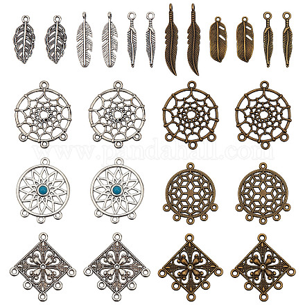 SUNNYCLUE 1 Box 144Pcs Boho Style Dream Catcher Charms Feather Leaf Charm Flat Round Chandelier Components Links Leaves Charms Turquoise Hollow Charm for Jewelry Making Charms Earring DIY Supplies DIY-SC0020-24-1