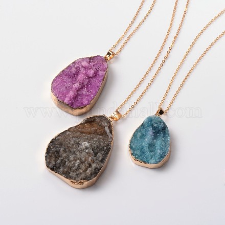 Natural Drusy Agate Pendant Necklaces NJEW-JN01120-1