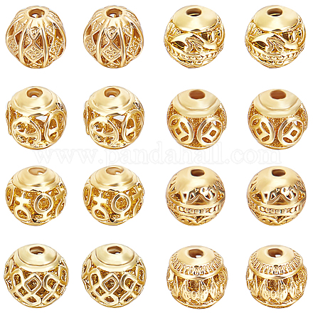 Beebeecraft 1 Box 32Pcs Golden Round Beads 18K Gold Plated Brass Hollow Beads 8 Style Spacer Beads Loose Beads for Earrings Bracelet Waist Chain Necklaces Jewelry DIY Crafts FIND-BBC0002-61-1