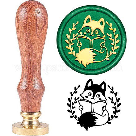 SUPERDANT 30mm Wax Seal Stamp Olive Branch Fox Pattern Vintage Sealing Wax Stamps Animal Patterns Wax Stamp Heads Wooden Handle Brass Head Stamp for Envelope Stamps Without Wax AJEW-WH0184-0319-1