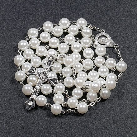 Plastic Imitation Pearl Rosary Bead Necklace for Easter PW23031883968-1
