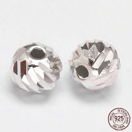 Fantaisie coupe facettes ronde 925 sterling perles d'argent STER-F012-11B-1