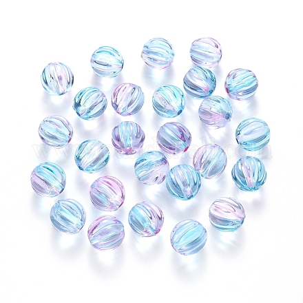 Perles ondulées acryliques peintes à la bombe transparentes bicolores ACRP-YW0001-04A-12mm-1