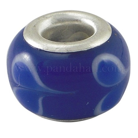 Perline europei tonalità blu rondelle fatti a mano grande buco in vetro murano X-DA425-3-1