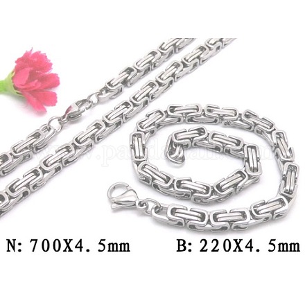 Catena bizantina bracelet & necklace set di gioielli in acciaio inox 201 SJEW-V0284-06-1