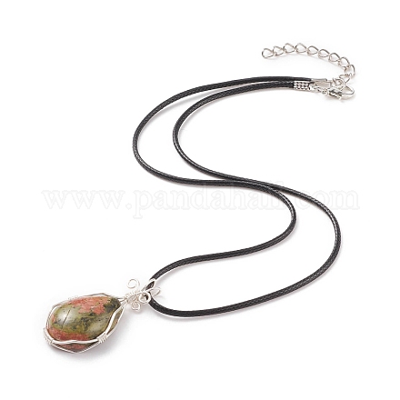 Natural Unakite Teardrop Pendant Necklaces Set with Waxed Cords for Women NJEW-TA00034-01-1