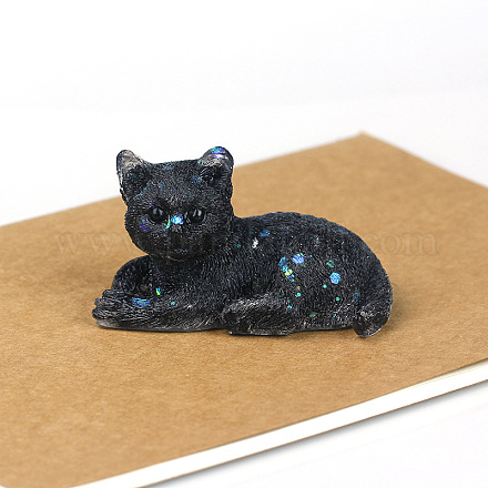 Décorations d'exposition de chat en obsidienne naturelle WG85528-07-1