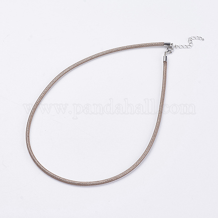 メッシュチューブ  プラスチックネット糸コードネックレス  真鍮カニカン付き  プラチナ  ブラウン  18.8インチ（48cm）  3.5mm NJEW-F199-A06-1
