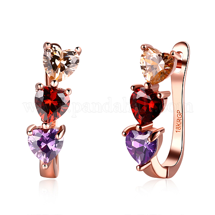 Heart Brass Cubic Zirconia Hoop Earrings EJEW-BB16129-1