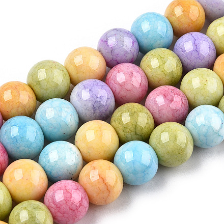 Opaque Crackle Glass Round Beads Strands GLAA-T031-10mm-01D-1