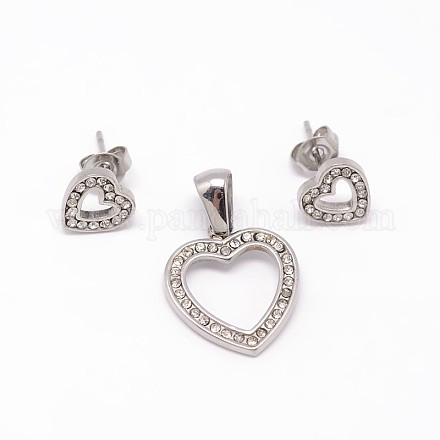 Heart 304 inoxydable boucles d'oreille en acier et pendentifs ensembles de bijoux SJEW-M033-14P-1