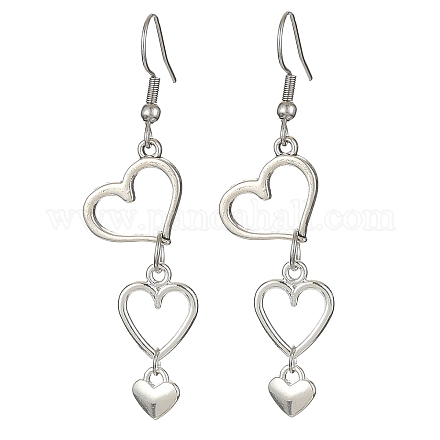 Tibetan Style Alloy Hollow Heart Dangle Earrings with 304 Stainless Steel Pins EJEW-JE05341-1