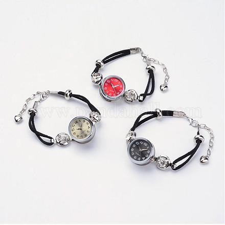 腕時計付き真鍮スナップブレスレット  フェイクスエードと  鉄の時計部品とラインストーン  プラチナ  ミックスカラー  7-1/2インチ（190mm） BJEW-JB02667-1