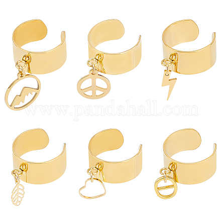 UNICRAFTALE DIY Charm Cuff Ring Making Kit Including Stainless Steel Open Ring Findings Heart Pendant Leaf Charms Lightning Peace Sign Charms Link Connectors Golden Open Jump Rings DIY-UN0003-67-1