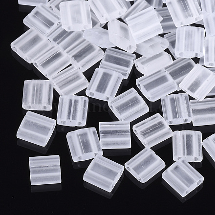 2ホールガラスシードビーズ  透明色  艶消し  長方形  透明  5x4.5~5.5x2~2.5mm  穴：0.5~0.8mm SEED-T003-02C-01-1
