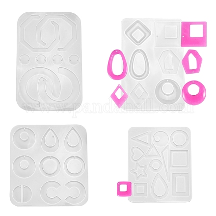 4 pièces géométrie/larme/lettre pendentif et liens moules en silicone DIY-LS0003-21-1