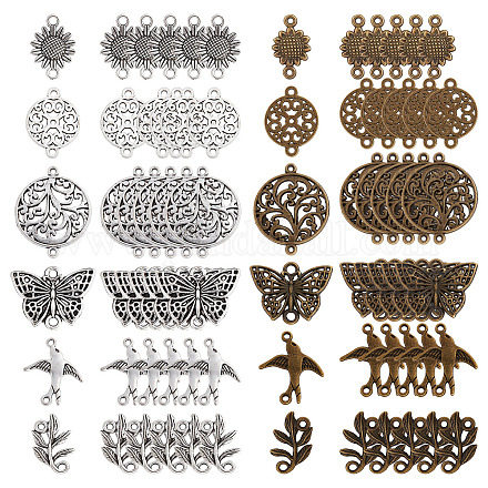 SUNNYCLUE 1 Box 72Pcs 12 Styles Flower Connector Charms Tree of Life Connector Charms Metal Link Charm Butterfly Sunflower Charm for Jewelry Making Charms DIY Earring Necklace Bracelet Crafts TIBE-SC0001-78-1