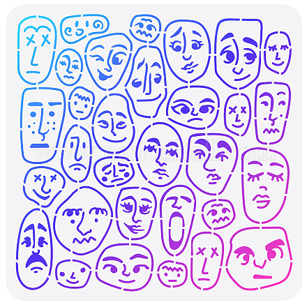 Fingerinspire 自由奔放に生きる漫画肖像画ステンシル絵画 11.8x11.8 インチ抽象人間の顔肖像画描画テンプレート表情模様家の装飾のための絵画ステンシル diy クラフト DIY-WH0391-0339-1