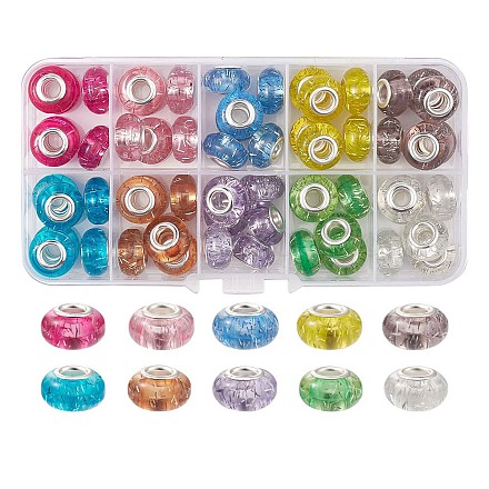60Pcs 10 Colors Rondelle Resin European Beads RPDL-YW0001-09-1