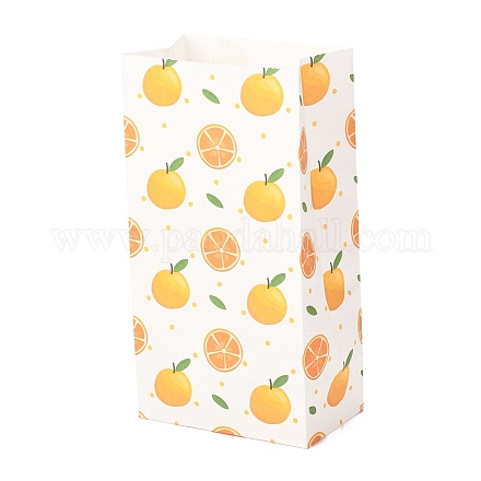 長方形の紙袋  ハンドルなし  ギフト＆フードバッグ用  オレンジ柄  23x12x0.1cm  展開：23x12x7.5cm CARB-I002-A03-1