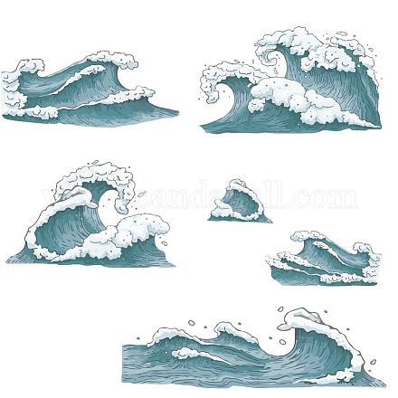 SUPERDANT Ocean Waves Wall Stickers Blue Waves Wall Decal Peel and Stick DIY Art Decor for Bedroom Nursery Bathroom Playroom Living Room Home TV Wall Decor DIY-WH0228-1041-1