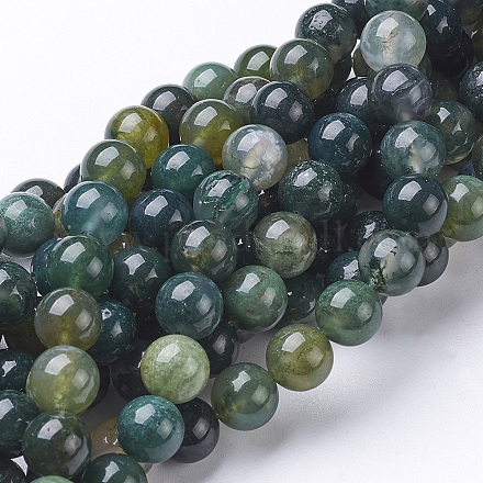 Natural Moss Agate Round Bead Strands G-N0120-30-8mm-1