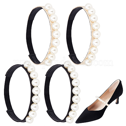 PandaHall Pearl Beaded Shoe Straps Elastic Shoe Laces Beads High Heel Shoelaces Anti Loose Shoelace Belt Ankle Straps Detachable Shoe Strap Band for Holding Loose High Heel Shoes 2 Pairs FIND-PH0007-44-1