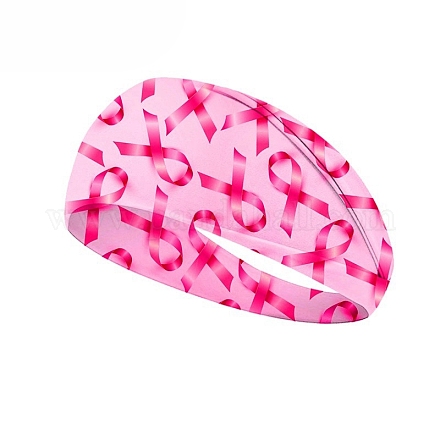 October Breast Cancer Pink Awareness Ribbon Printed Polyester Headbands PW-WG64986-04-1
