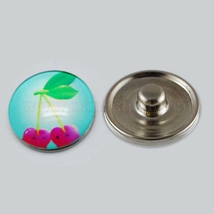 Cyan Color Zinc Alloy Platinum Tone Flat Round Jewelry Snap Buttons X-GLAA-R031-K412A-1