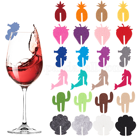 Benecreat 24 pz 24 stili tema oceano feltro ciondoli per bicchiere di vino AJEW-BC0004-18-1