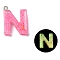 Luminous Resin Pendants, Glow in the Dark, with Platinum Plated Loop, Letter, Letter N, 24x18x5.5mm, Hole: 1.8mm
