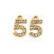 304 Stainless Steel Pendants, with Crystal Rhinestone, Number Charms, Real 14K Gold Plated, Number, 9x5x1mm, Hole: 1mm