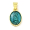 Rack Plating Brass Enamel Pendants, Long-Lasting Plated, Lead Free & Cadmium Free, Real 18K Gold Plated, Oval with Saint Charm, Dark Slate Blue, 15x10x3mm, Hole: 5x3.5mm