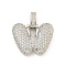 Brass Micro Pave Clear Cubic Zirconia Pendants, Platinum, Letter W, 31x20x5mm, Hole: 3x6mm