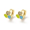 Brass Micro Pave Cubic Zirconia Hoop Earring, with Enamel,  Real 18K Gold Plated, Heart, Dodger Blue, 10.5x9mm