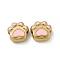 Ion Plating(IP) 304 Stainless Steel Beads, with Enamel, Real 18K Gold Plated, Cat Paw Print, Pearl Pink, 14x15x7mm, Hole: 3mm