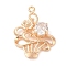 Brass Inlay Clear Glass Pendants, Cake with Flower, Real 18K Gold Plated, 22.3x17x5mm, Hole: 1.3mm