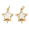 304 Stainless Steel Pave Natural White Shell Star Connector Charms, with Jump Rings, Manual Polishing, Ion Plating(IP), Golden, 11.5x10x1.5mm, Hole: 2.5mm