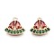 Brass Charms, with Red & Green Cubic Zirconia, Watermelon, Real 18K Gold Plated, 11x12x3mm, Hole: 1.2mm