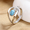 Oval Brass with Synthetic Turquoise Finger Rings, Platinum, US Size 8(18.1mm)