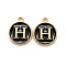 Golden Plated Alloy Charms, Cadmium Free & Lead Free, with Enamel, Enamelled Sequins, Flat Round with Letter, Black, Letter.H, 14x12x2mm, Hole: 1.5mm